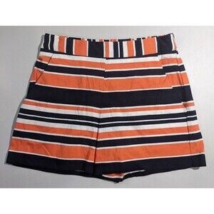 Trina Turk Striped Shorts ~ Size XS ~ Orange White Black ~ 100% Cotton